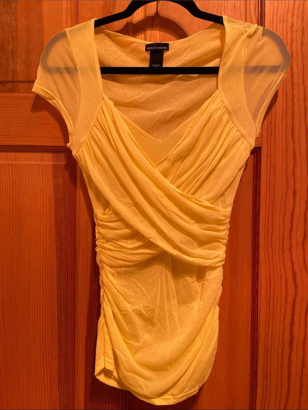 Moda International Yellow Draped Cap Sleeve Blouse